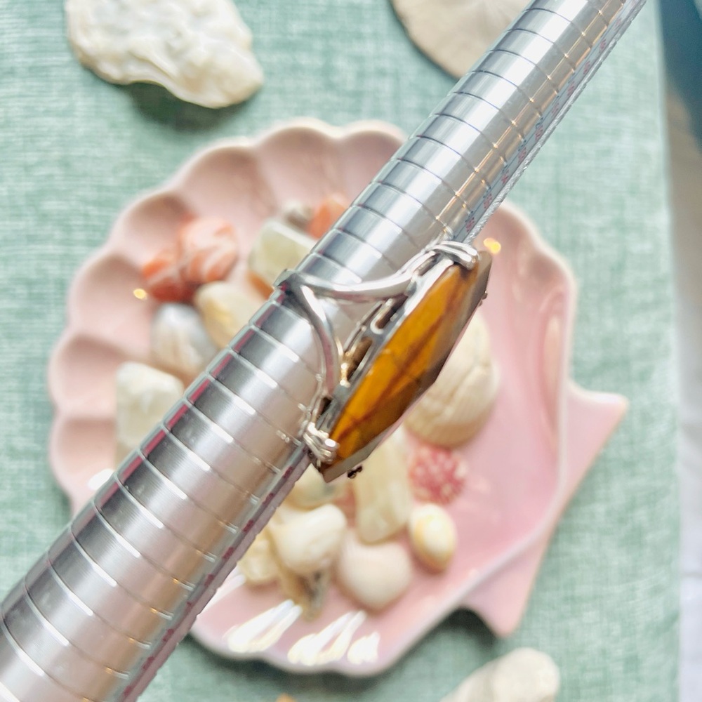 Long Oval Beveled Tigers Eye Statement Ring - image 8